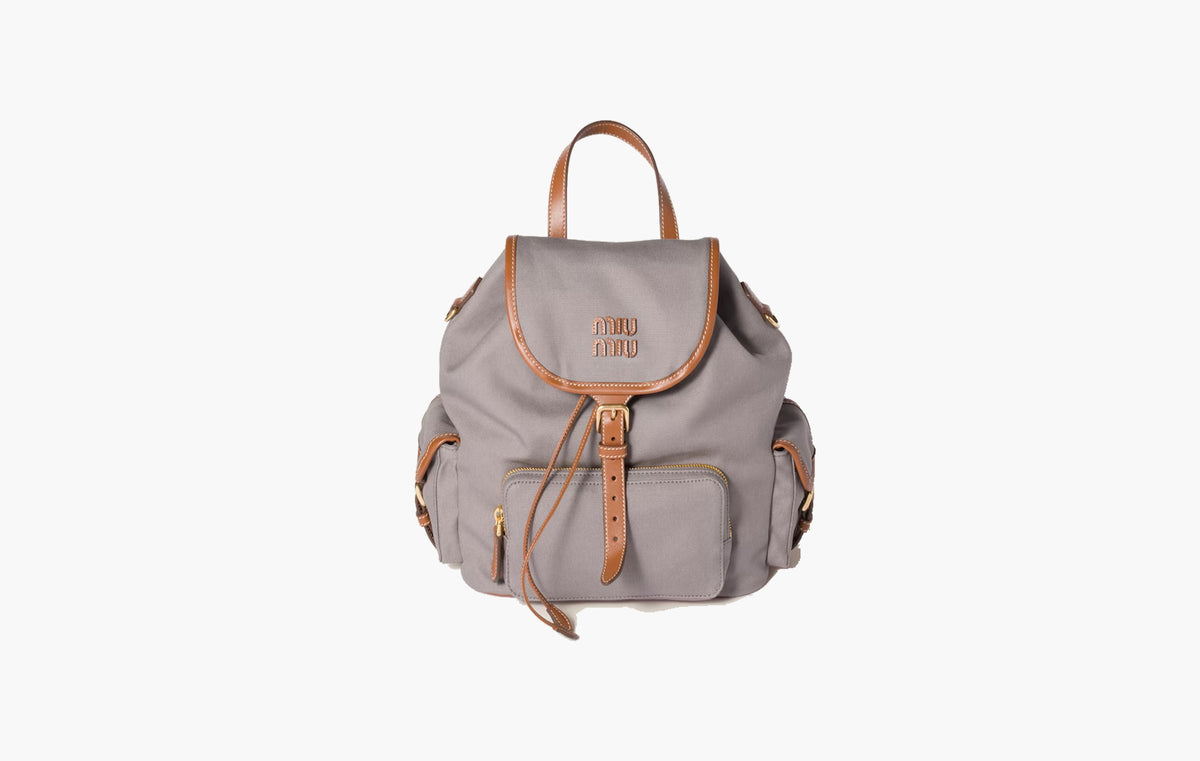 Canvas And Leather Backpack "Aluminum/Brandy"