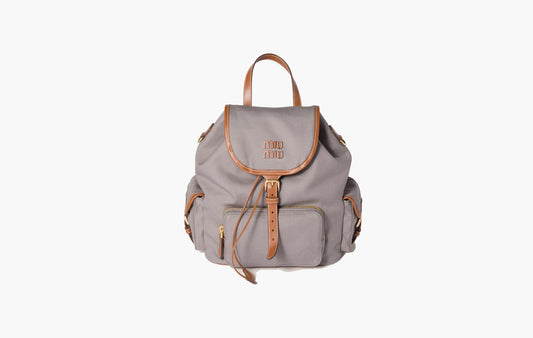 Canvas And Leather Backpack "Aluminum/Brandy"