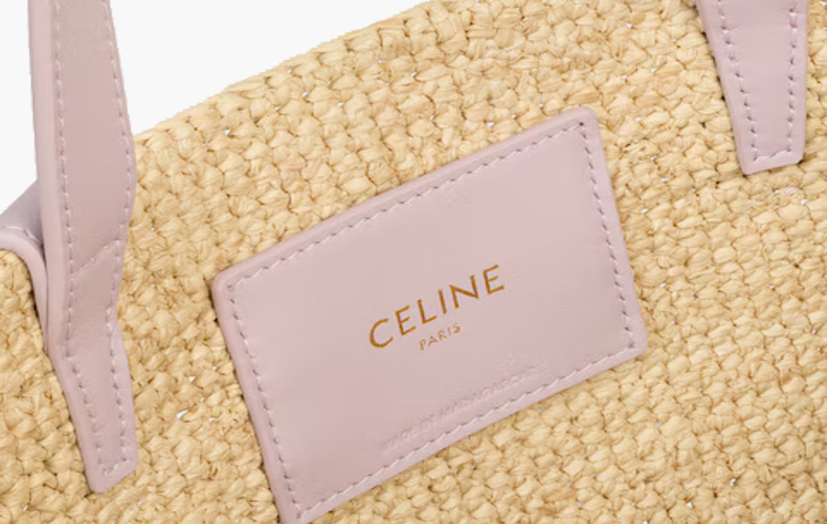 Teen Supple Celine Classic Panier In Raffia and Calfskin "Bleached Pink"