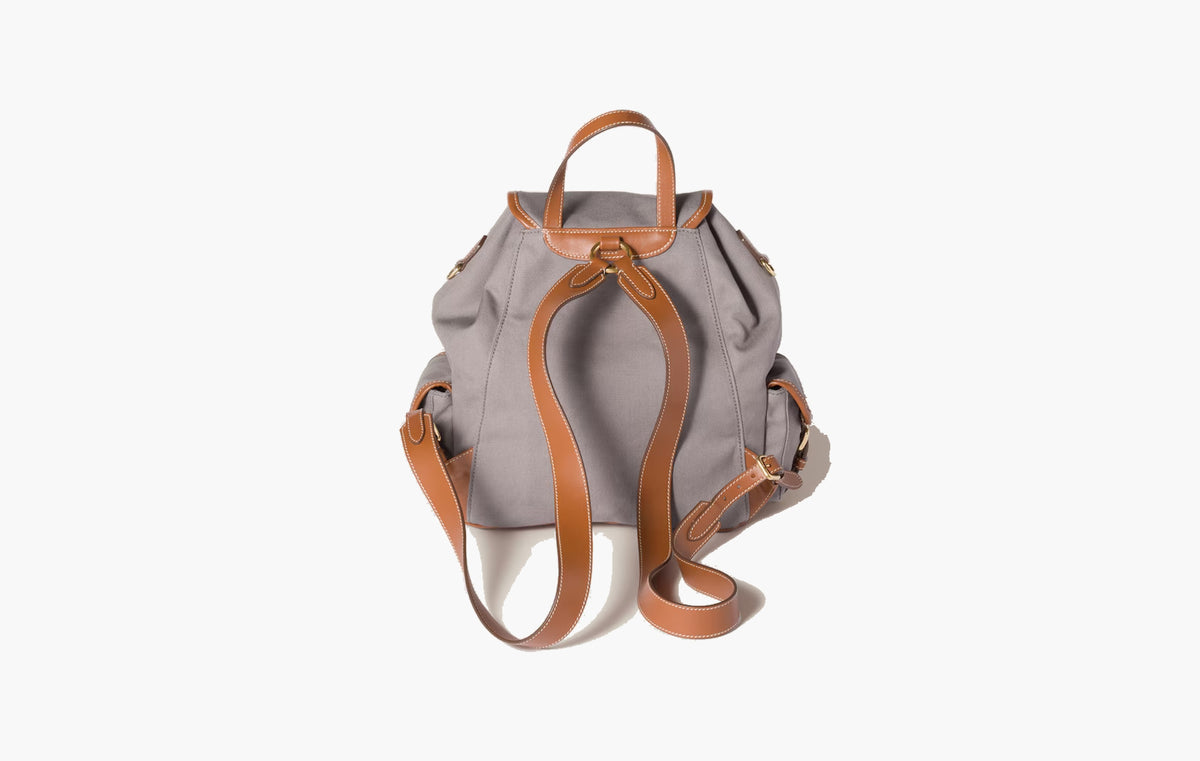 Canvas And Leather Backpack "Aluminum/Brandy"