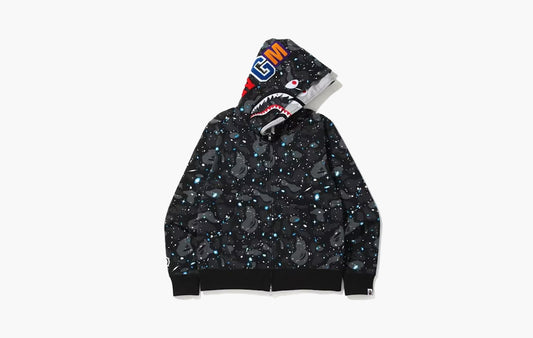 BAPE Space Camo Shark Full Zip Double Hoodie "Black Multi"