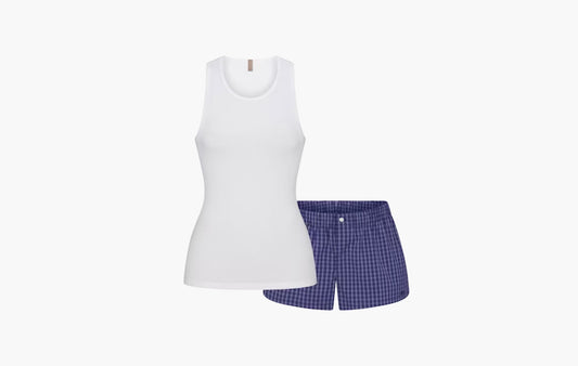 Cotton Poplin Boxer Sleep Set "Navy Check"