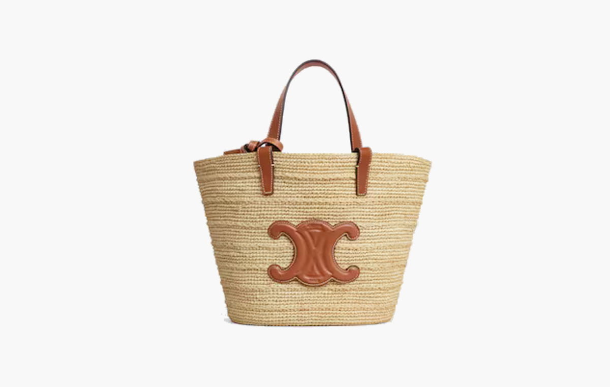Teen Supple Celine Classic Panier In Raffia and Calfskin "Tan"