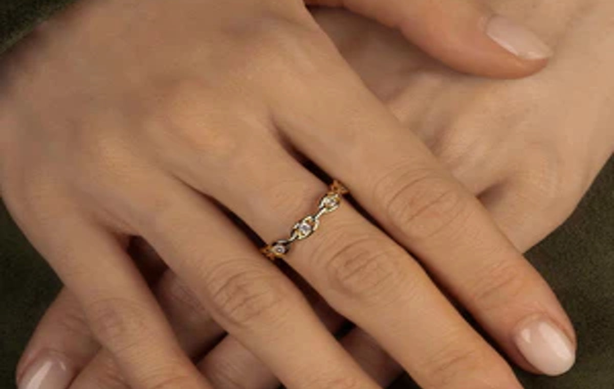 Yacht Club Pave Chain Ring 18k Yellow Gold Plated