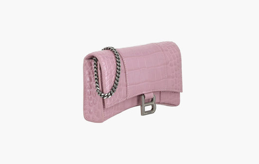 Croc Embossed Hourglass Wallet On Chain "Pink"