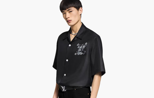 Printed Signature Silk Shirt "Black"