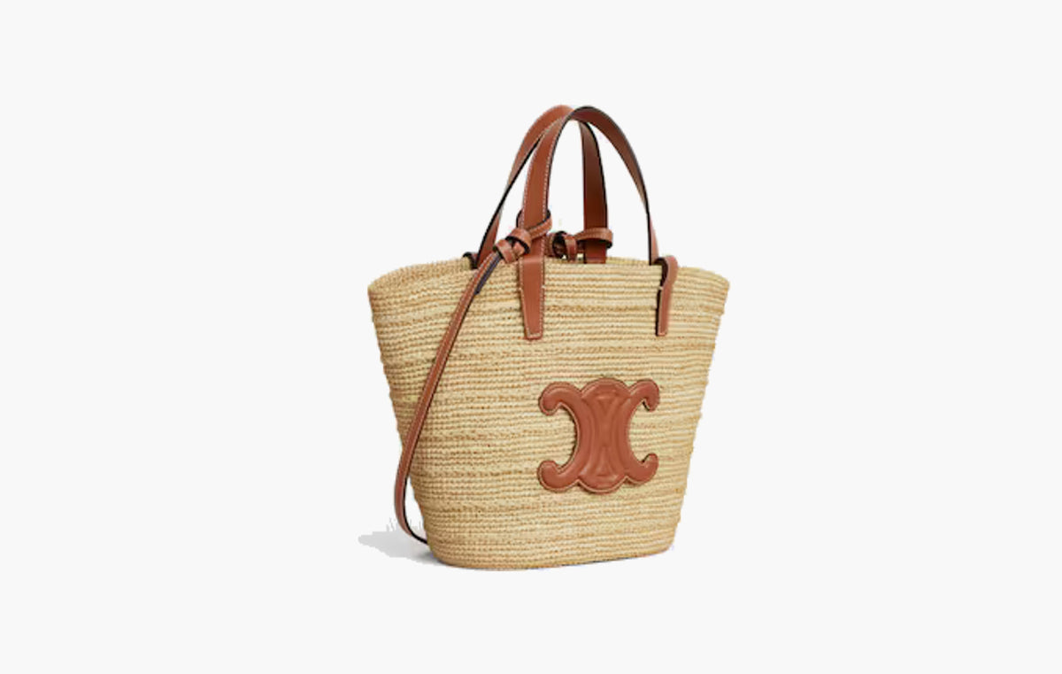 Teen Supple Celine Classic Panier In Raffia and Calfskin "Tan"