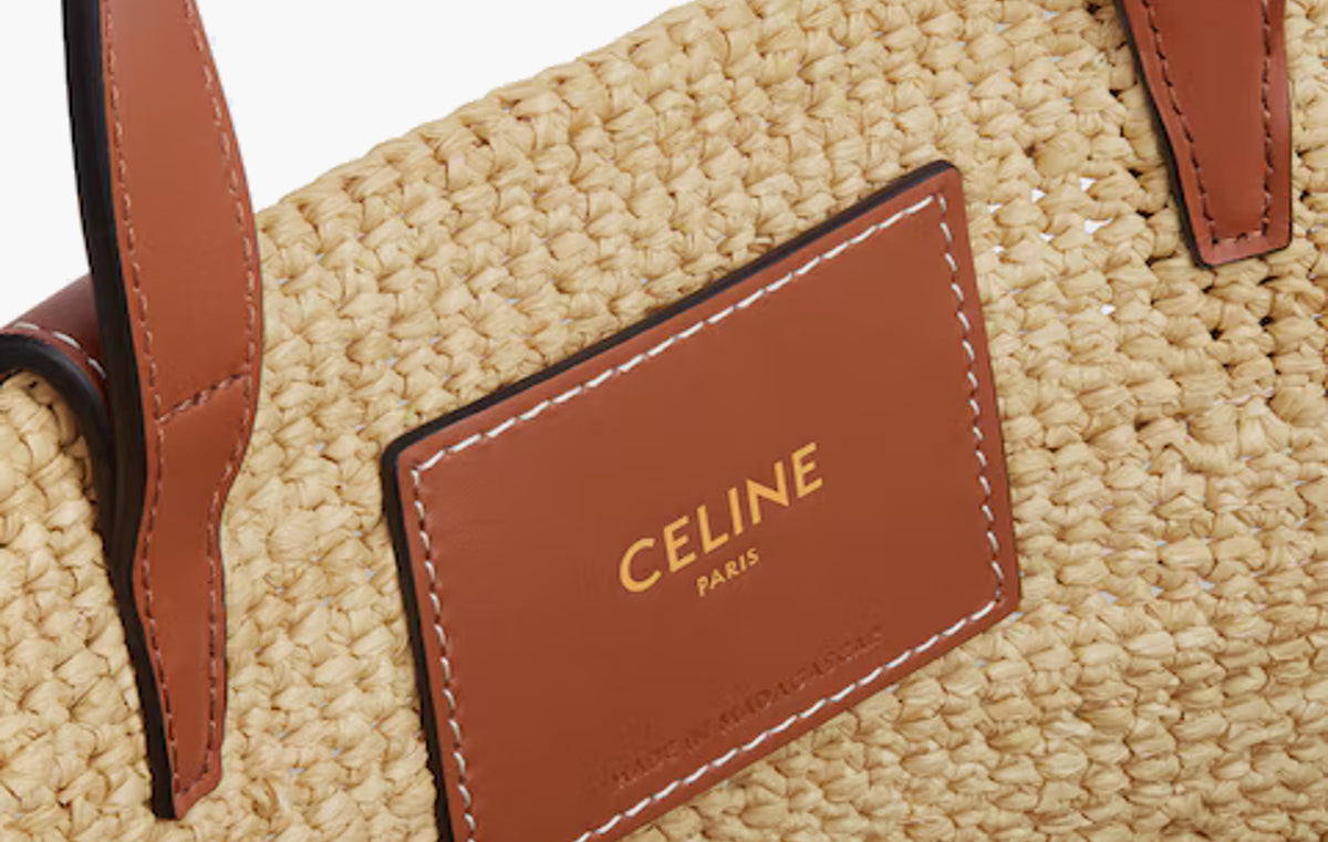 Teen Supple Celine Classic Panier In Raffia and Calfskin "Tan"
