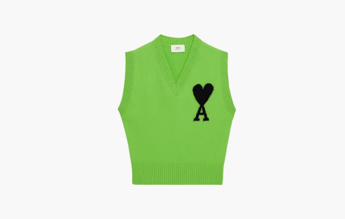 Ami de Coeur Merino Wool Sleeveless Sweater "Green/Black"
