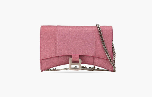 Hourglass XS Wallet On Chain In Sparkling Fabric "Pink"