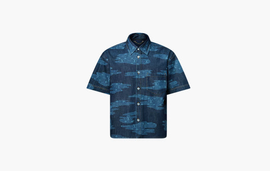 Monogram Short-Sleeved Chambray Shirt "Indigo"