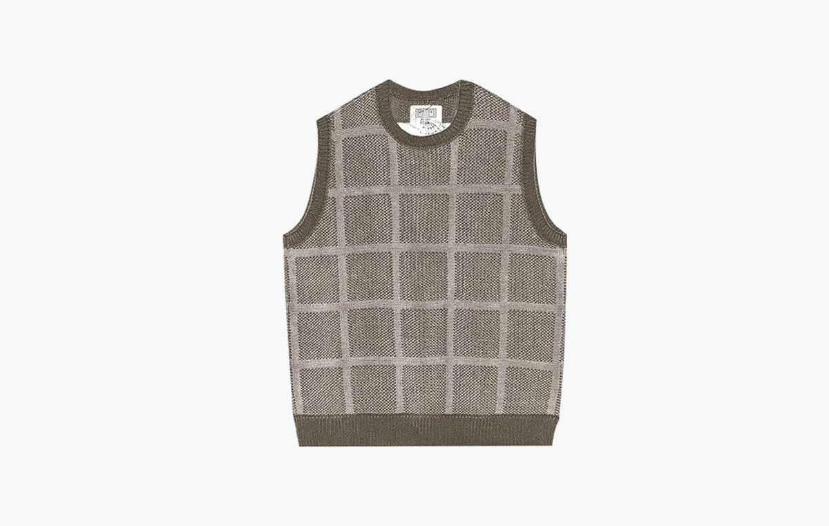 Grid Loose Knit Vest "Khaki"