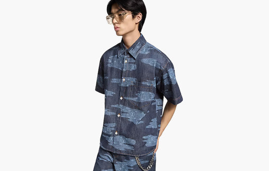 Monogram Short-Sleeved Chambray Shirt "Indigo"