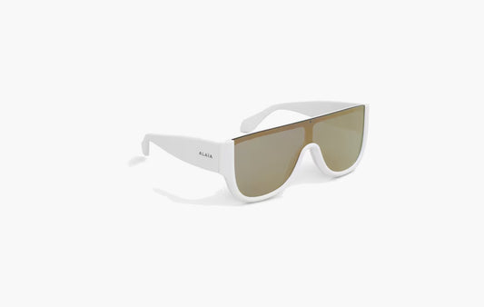 Mask-Shaped Acetate Sunglasses "White/Gold"