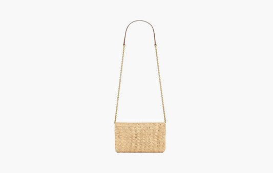 Cassandre Chain Pouch In Raffia "Natural And Brick"