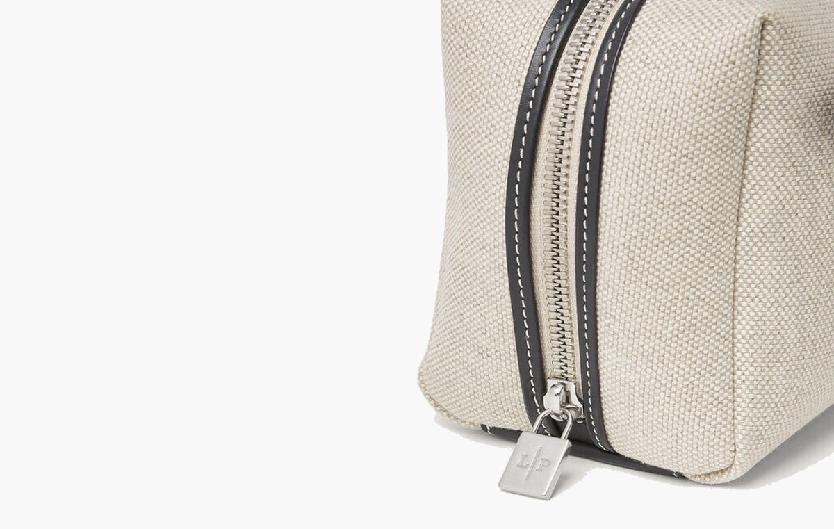 Medium Extra Travel Pouch Cotton Linen "Natural-Stonebenge/Antique Silver"