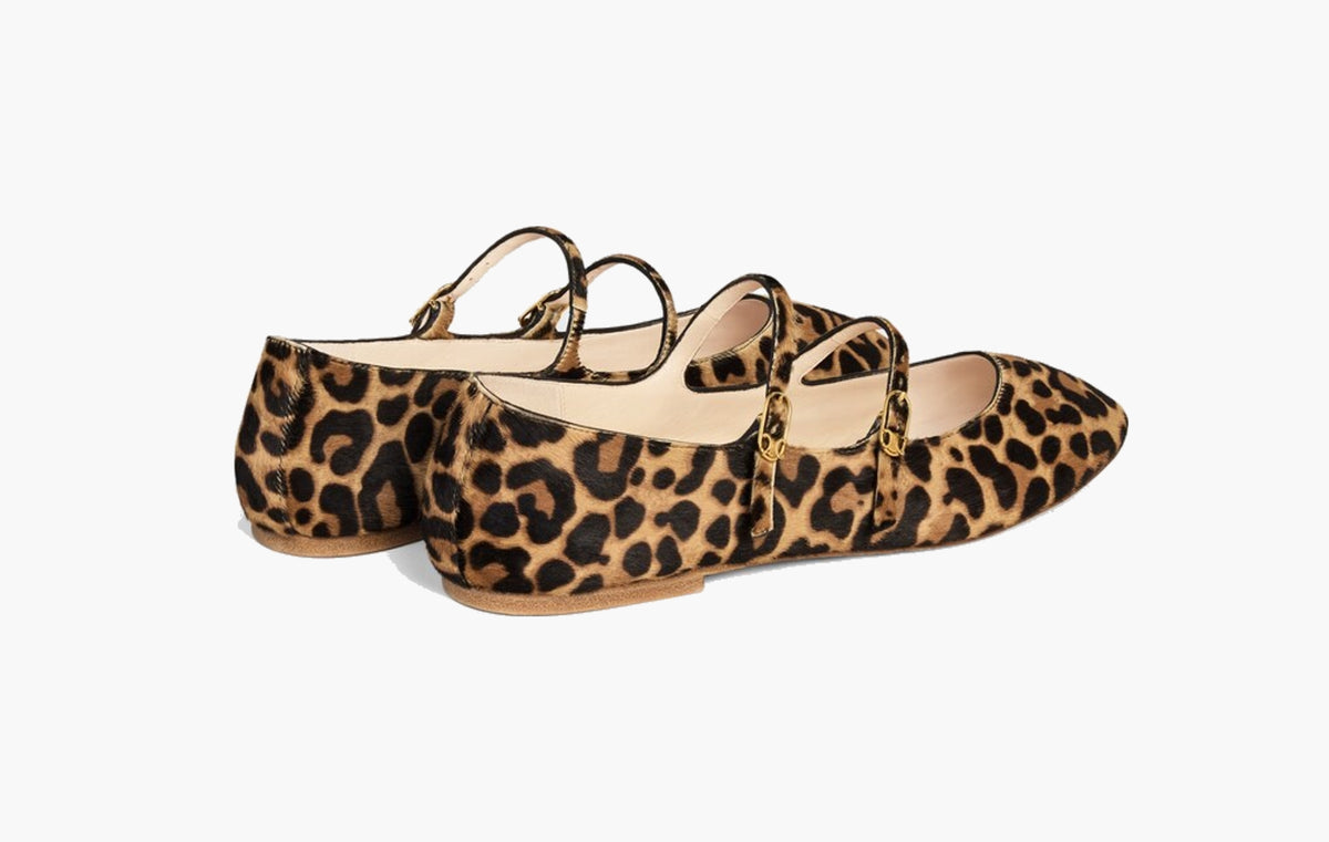 Les Ballerines Double Strap Ballerina In Leopard Printed Hairy Calfskin "Brown/Beige"