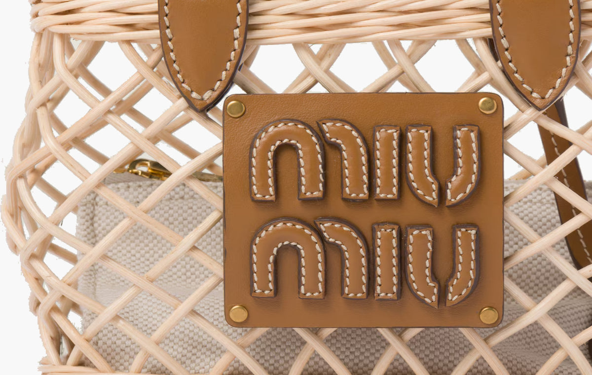 Woven Fabric Handbag With Leather Trim "Tan/Caramel"