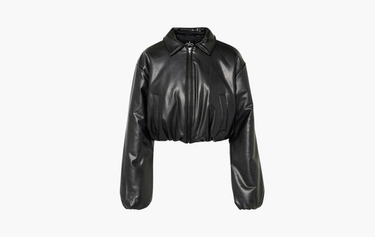 Faux Leather Cropped Premier Bomber "Black"