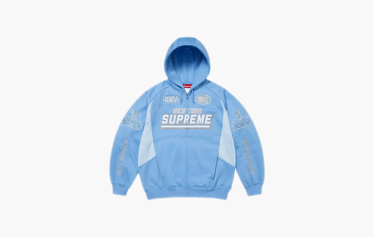 Football Zip Up Hooded Sweatshirt "Light Blue"