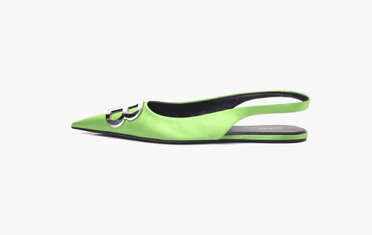 Satin BB Knife Pointy Toe Slingback "Flats 38 Neon Green"