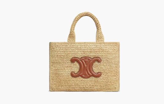 Small Cabas Thais In Raffia and Calfskin "Tan"