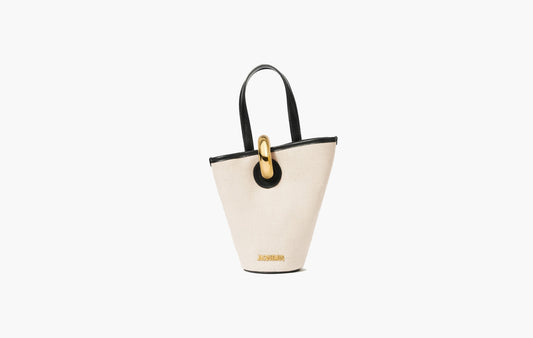 The Small Bambola Asymmetric Bucket Bag "Light Greige & Black"