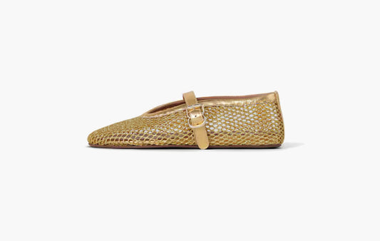 Flat Ballerinas Made Of Laminated Mesh "Gold"