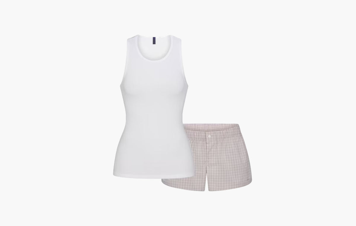 Cotton Poplin Boxer Sleep Set "Silver Check"