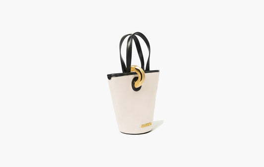 The Small Bambola Asymmetric Bucket Bag "Light Greige & Black"