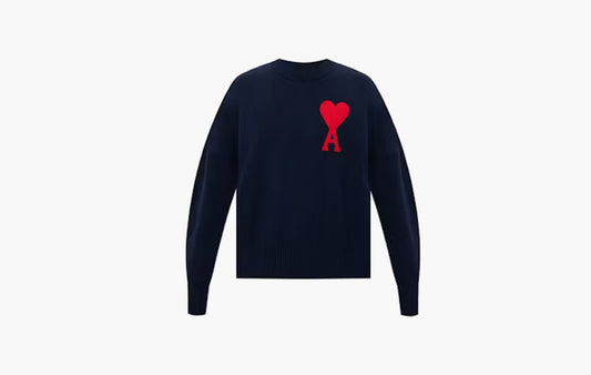 Ami De Coeur Knitted Cotton Crewneck "Navy/Red"