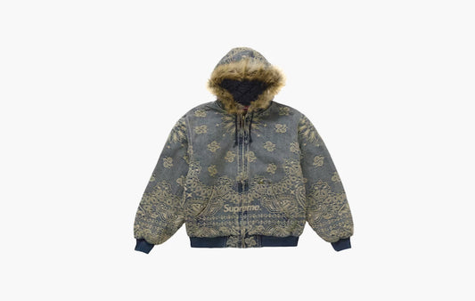 Bandana Jacquard Denim Hooded Work Jacket "Blue"