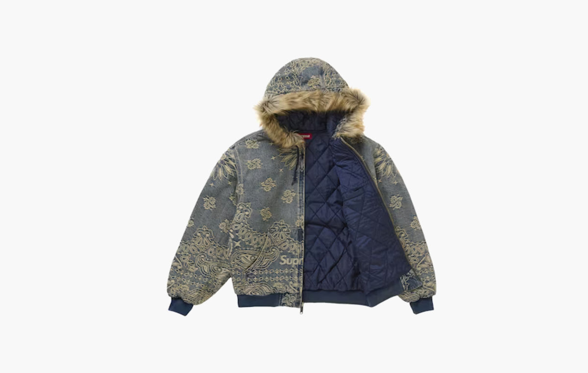 Bandana Jacquard Denim Hooded Work Jacket "Blue"