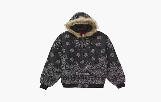 Bandana Jacquard Denim Hooded Work Jacket "Black"