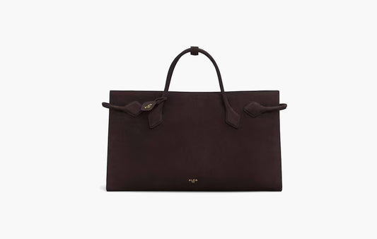 Le Dachshund Tote Bag In Nubuck Leather "Dark Brown"