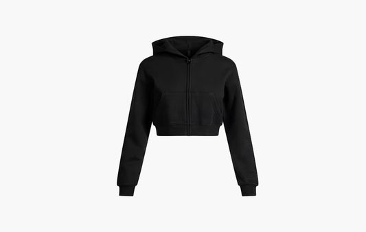 Cotton Fleece Cropped Zip Up Hoodie "Onyx"