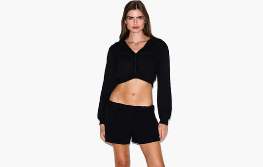 Cotton Fleece Cropped Zip Up Hoodie "Onyx"