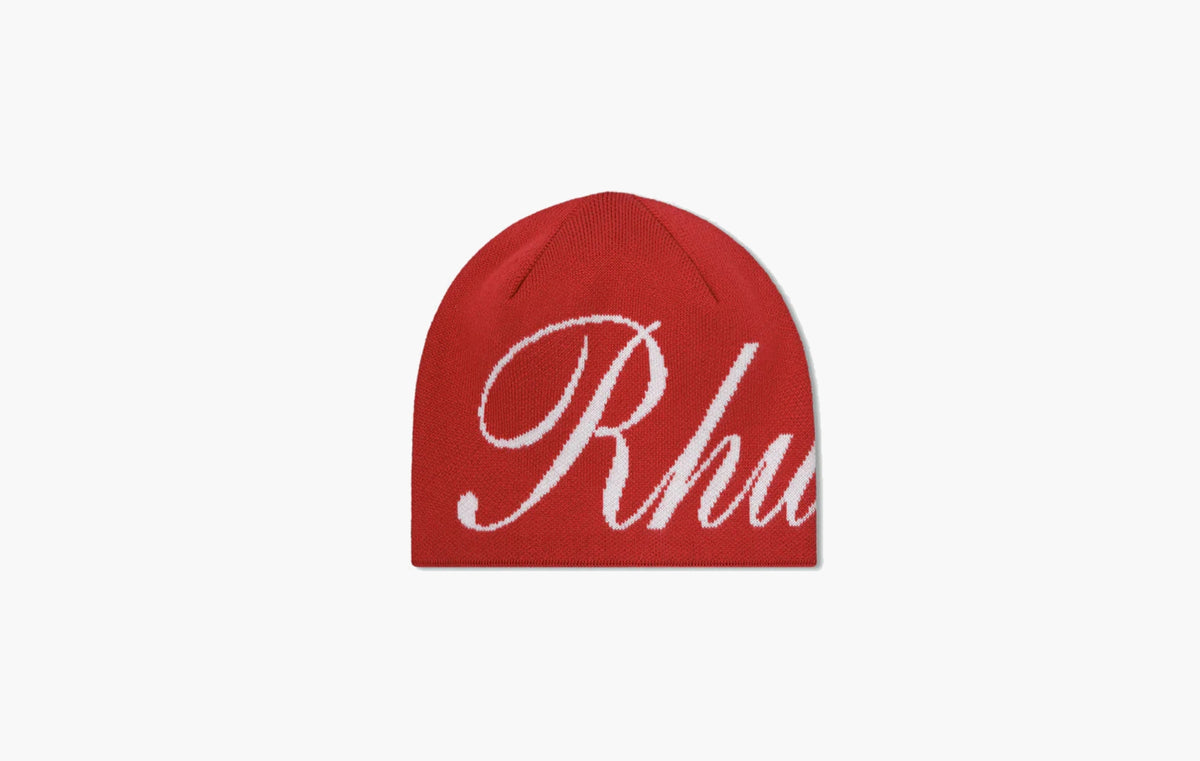 Script Knit Beanie "Red/Creme"