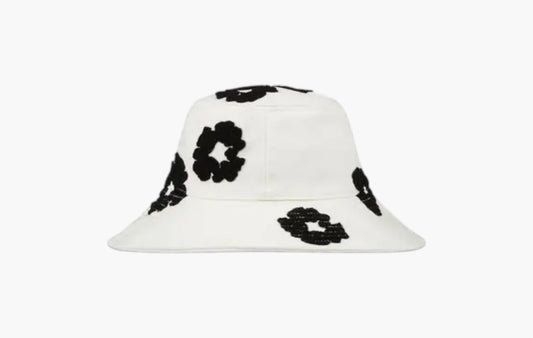 Denim Cotton Wreath Bucket Hat "White"