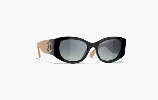 Oval Sunglasses "Black & Beige"