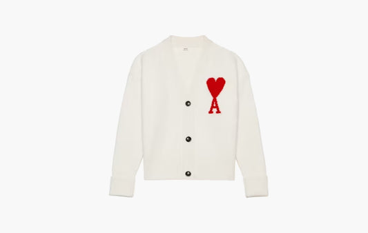 Ami De Coeur Merino Wool Oversize Cardigan "White/Red"