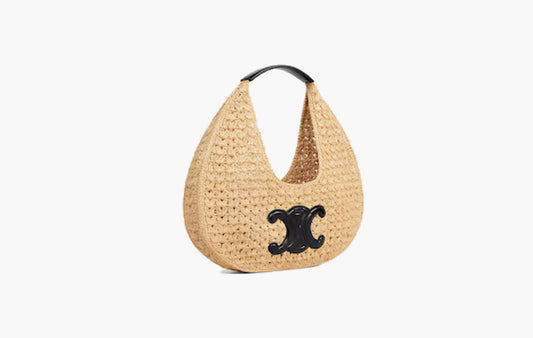 Classic Panier Hobo Bag In Raffia and Calfskin "Natural/Black"