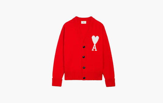 Ami De Coeur Merino Wool Oversize Cardigan "Red/White"