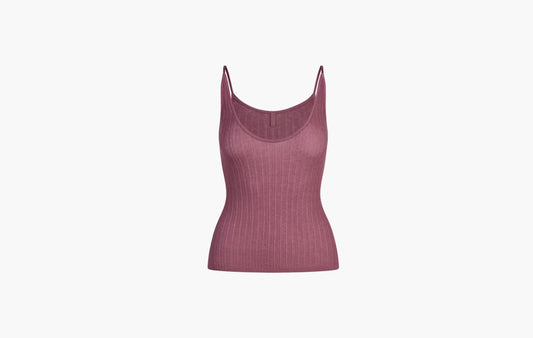 Sheer Knit Plunge Tank "Beet"