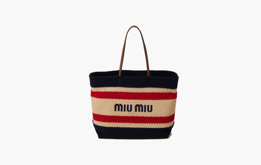 Raffia-Effect Woven Tote Bag "Natural/Blue"