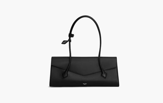 Le Teckel Tote Bag With Flap In Shiny Grained Calfskin "Black"