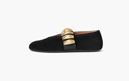 Flat Suede Jewelry Ballerinas "Black"