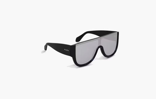 Mask-Shaped Acetate Sunglasses "Black/Silver"