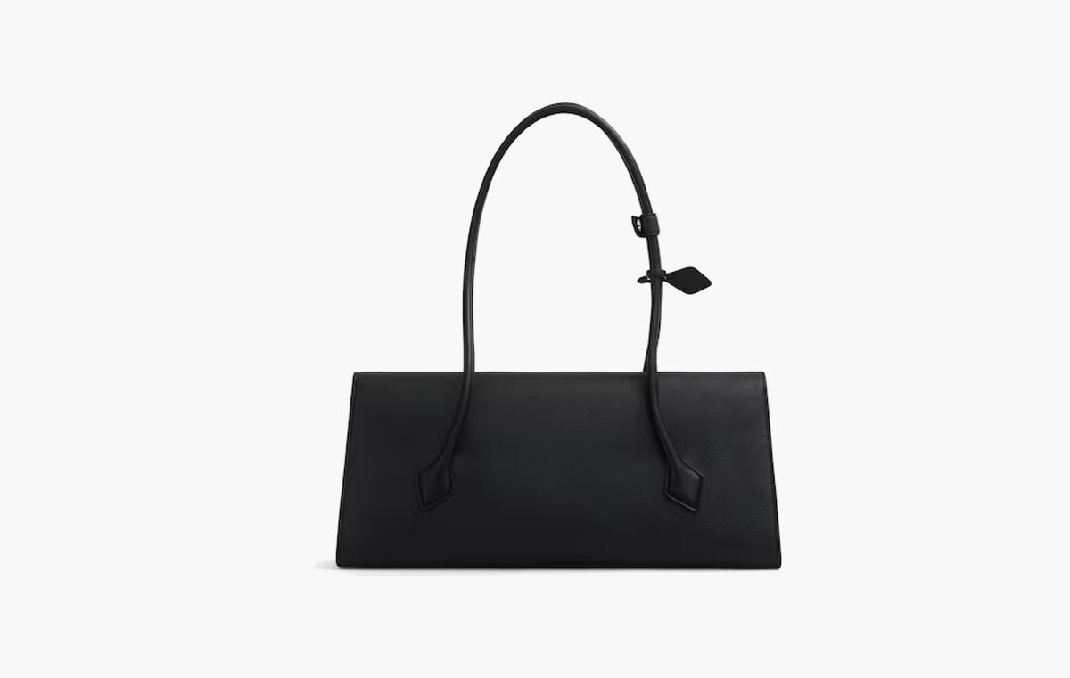 Le Teckel Tote Bag With Flap In Shiny Grained Calfskin "Black"