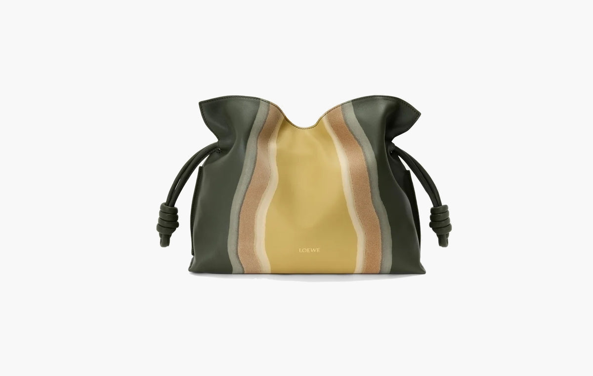 Medium Flamenco Clutch Landscape In Nappa Calfskin "Bottle Green/Ochre"